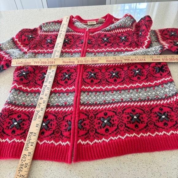 Vintage B. Moss X-Large Cardigan Sweater 3D FairIsle Nordic Print CabinCore Y2K - Picture 9 of 12